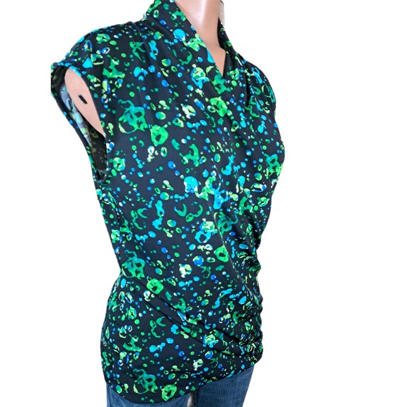 Chaus Tops - Chaus New York‎ Womens Green Blue Abstract Print Surplice Wrap Top Sleeveless M
